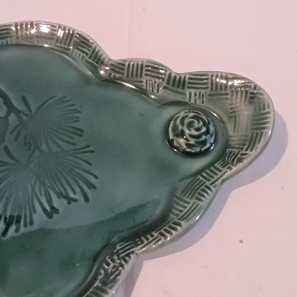 Studio Art Pottery Botanical Trinket Dish-Signed C Delee-Pine Spray-Teal-7.5"x4" - Picture 5 of 6